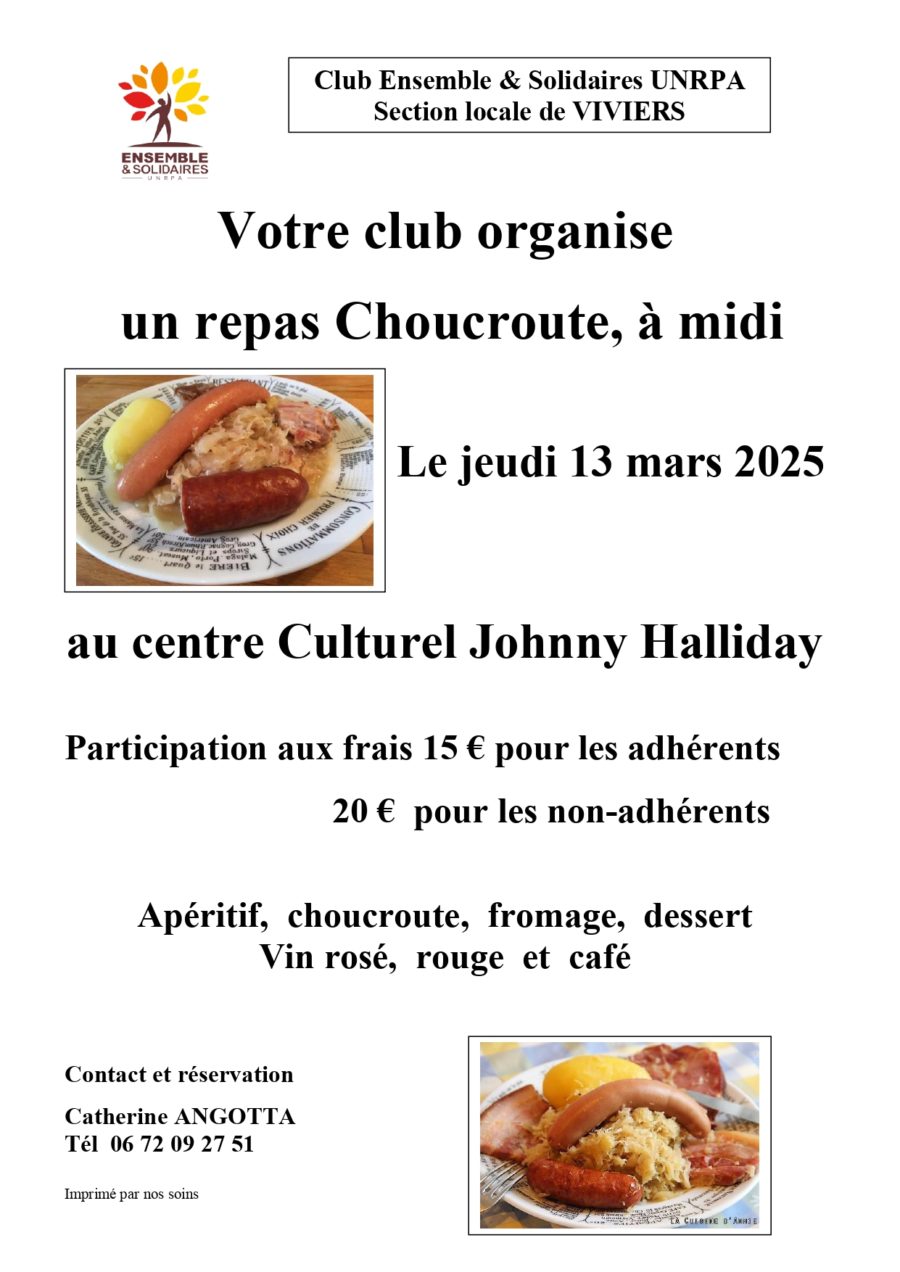 Repas choucroute, par le Club Ensemble et Solidaires UNRPA