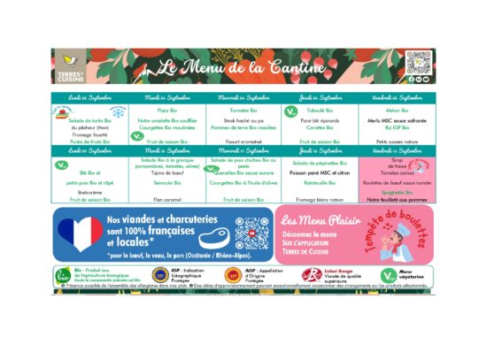 Menus des restaurants scolaires / Du 2 au 13 septembre 2024