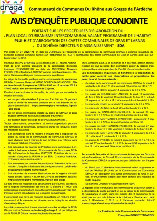 Avis d'enquête publique conjointe / PLUI-H et SDA