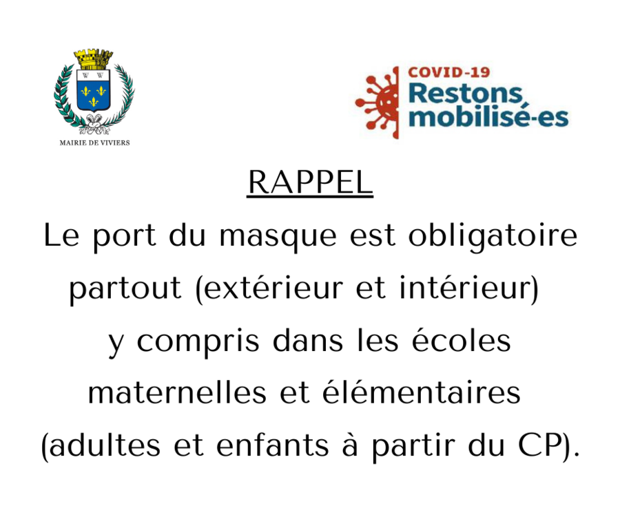 RAPPEL / PORT DU MASQUE OBLIGATOIRE PARTOUT